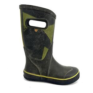 Bogs Kids US1/EU31 Black Green Camo Waterproof Rubber Mid-Calf Rain Boots Winter